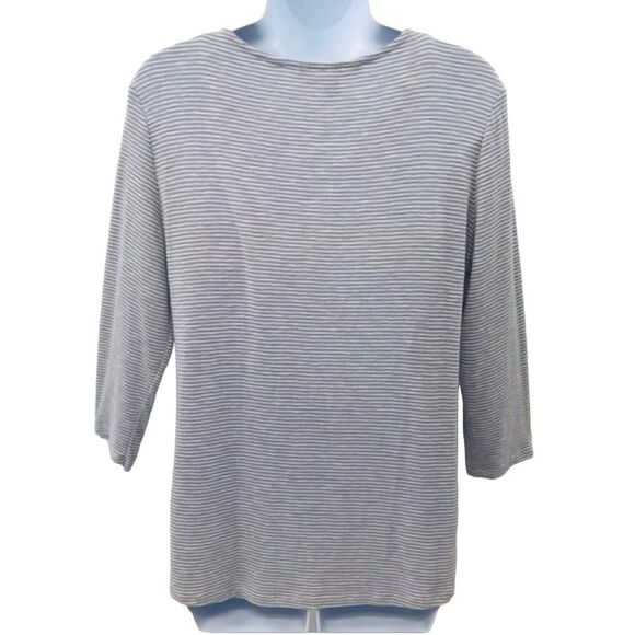 Zac & Rachel Gray and White Striped Zipper Front Top - Picture 3 of 11